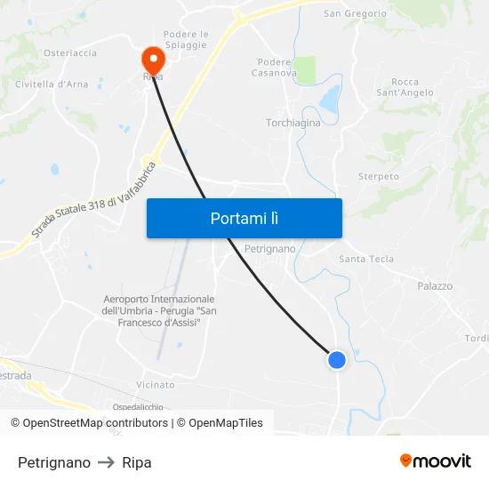 Petrignano to Ripa map