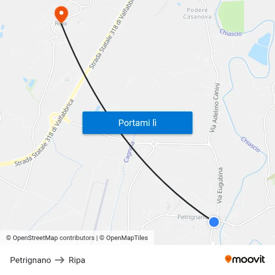 Petrignano to Ripa map