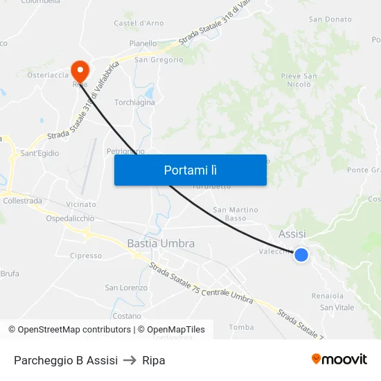 Parcheggio B Assisi to Ripa map