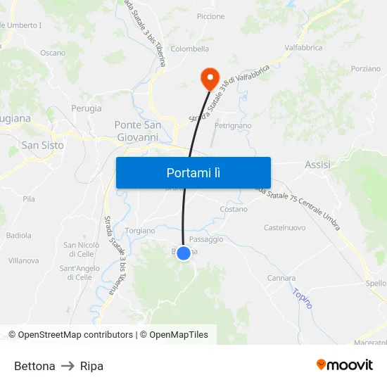 Bettona to Ripa map