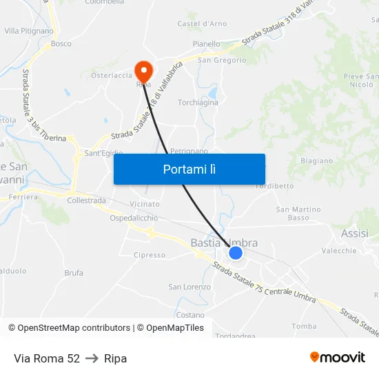 Via Roma 52 to Ripa map