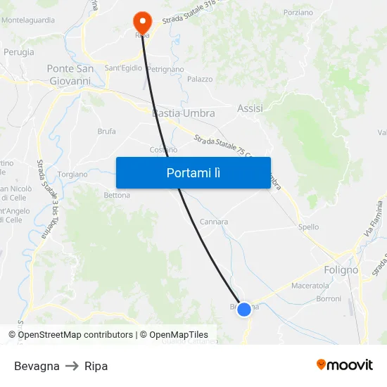 Bevagna to Ripa map
