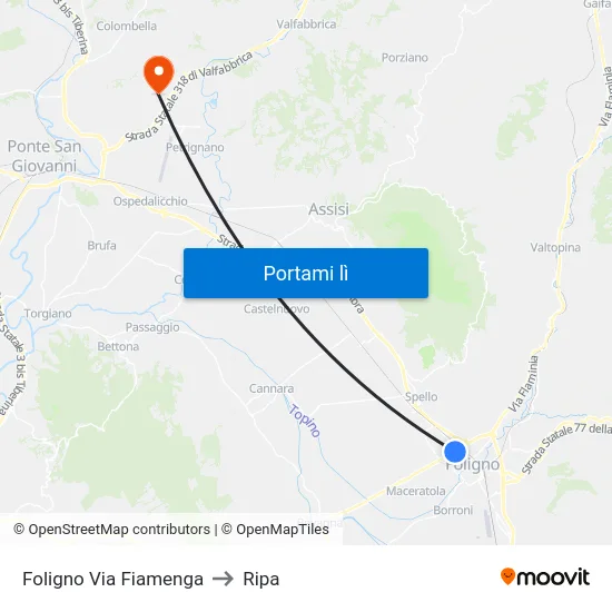 Foligno Via Fiamenga to Ripa map