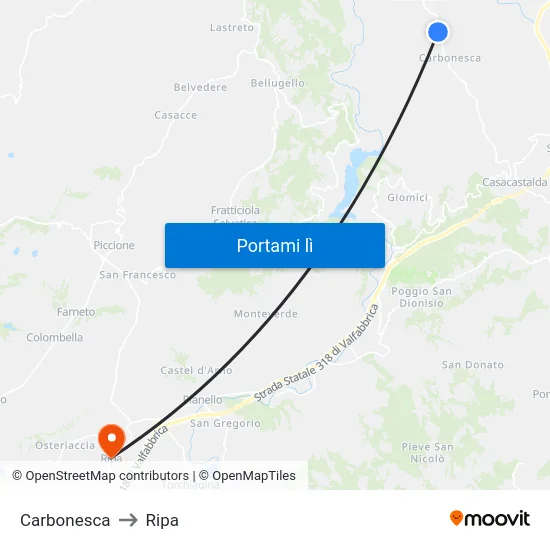 Carbonesca to Ripa map
