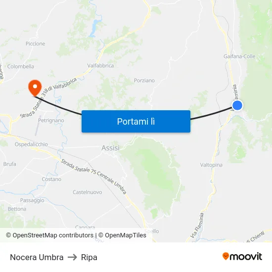 Nocera Umbra to Ripa map