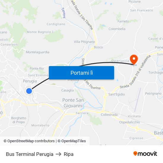 Bus Terminal Perugia to Ripa map