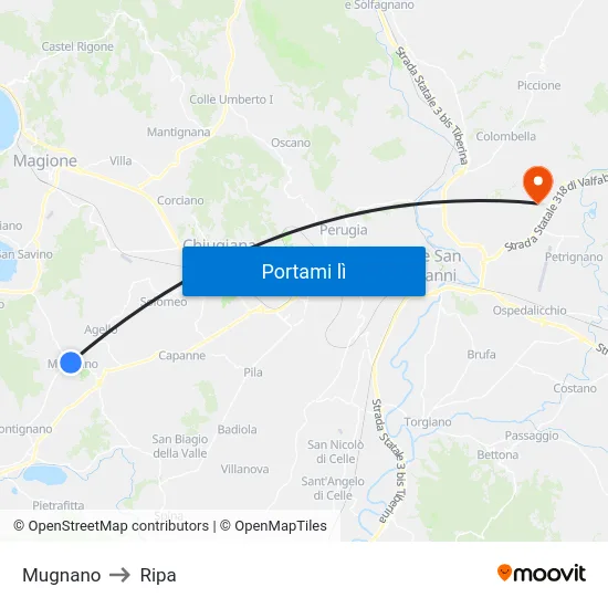 Mugnano to Ripa map
