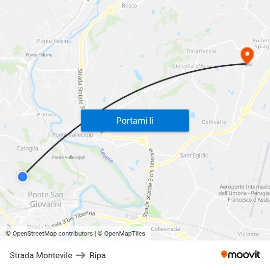 Strada Montevile to Ripa map