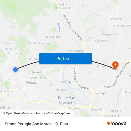 Strada Perugia-San Marco to Ripa map