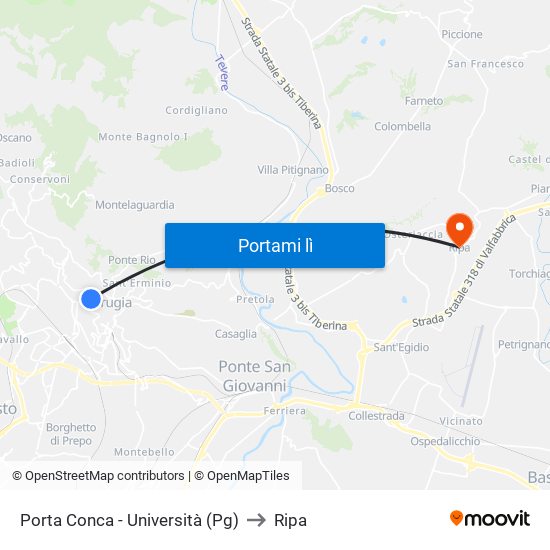 Porta Conca - Università (Pg) to Ripa map