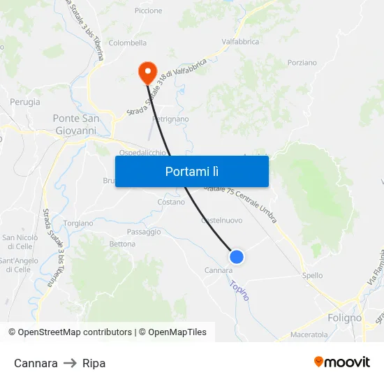 Cannara to Ripa map