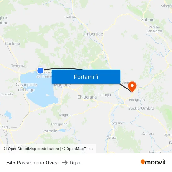 E45 Passignano Ovest to Ripa map