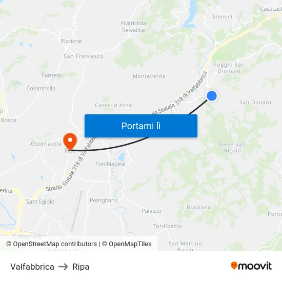 Valfabbrica to Ripa map