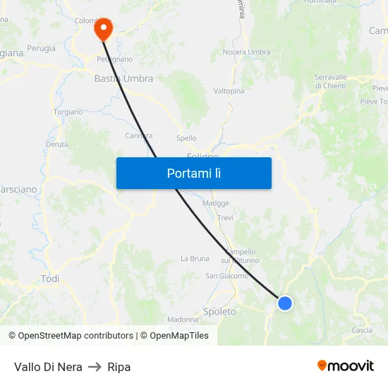 Vallo Di Nera to Ripa map