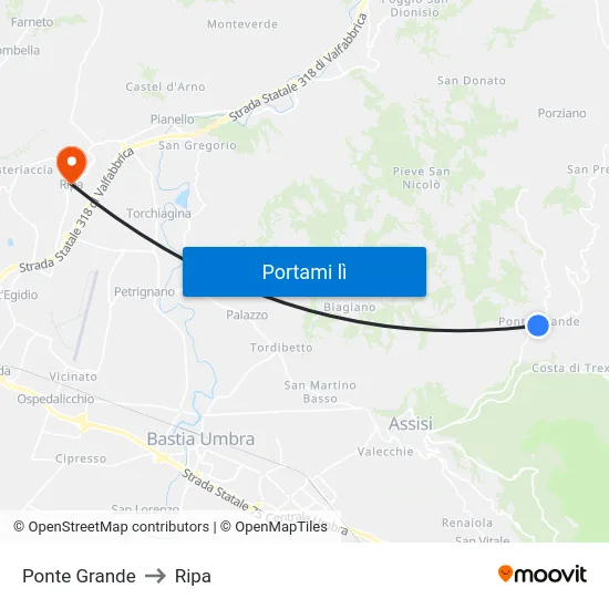 Ponte Grande to Ripa map