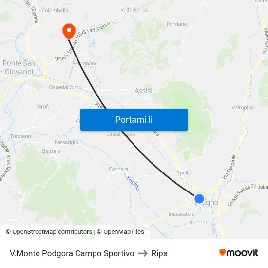 V.Monte Podgora Campo Sportivo to Ripa map