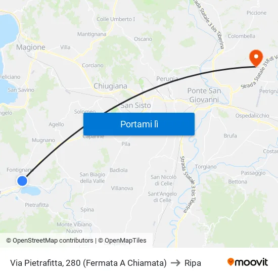 Via Pietrafitta, 280 (Fermata A Chiamata) to Ripa map