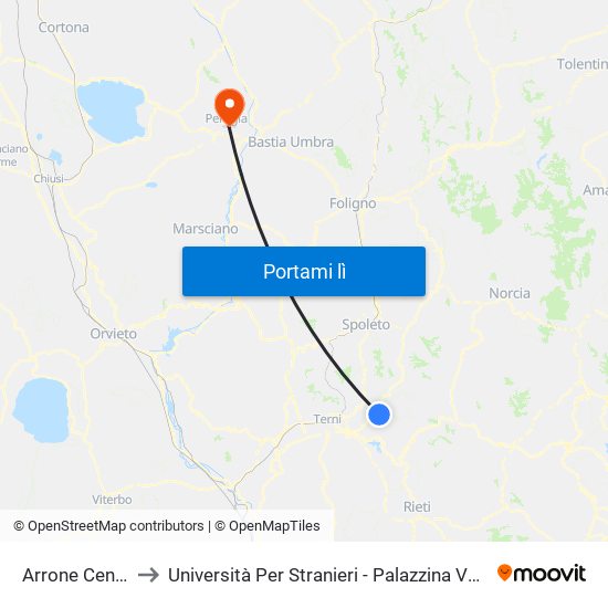 Arrone Centro to Università Per Stranieri - Palazzina Valitutti map