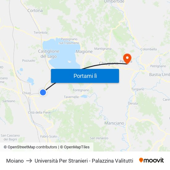 Moiano to Università Per Stranieri - Palazzina Valitutti map
