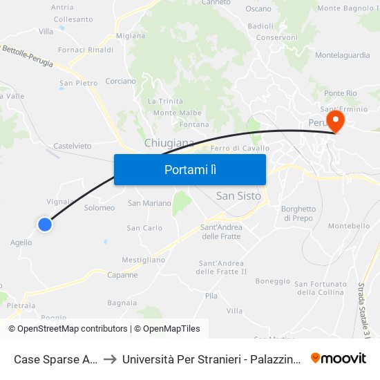 Case Sparse Agello to Università Per Stranieri - Palazzina Valitutti map