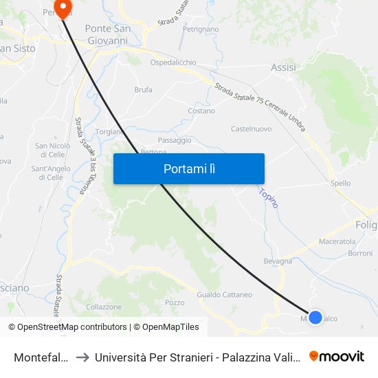 Montefalco to Università Per Stranieri - Palazzina Valitutti map