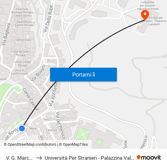 V. G. Marconi to Università Per Stranieri - Palazzina Valitutti map