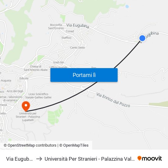 Via Eugubina to Università Per Stranieri - Palazzina Valitutti map
