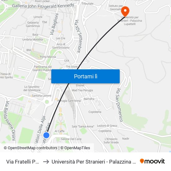 Via Fratelli Pellas to Università Per Stranieri - Palazzina Valitutti map
