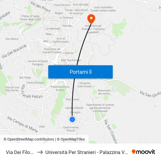 Via Dei Filosofi to Università Per Stranieri - Palazzina Valitutti map