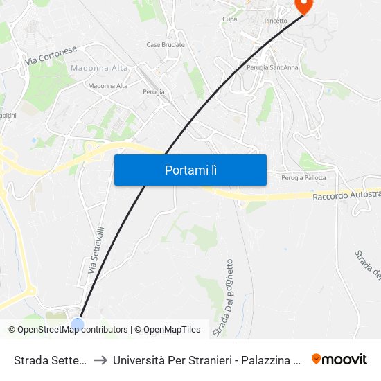 Strada Settevalli to Università Per Stranieri - Palazzina Valitutti map