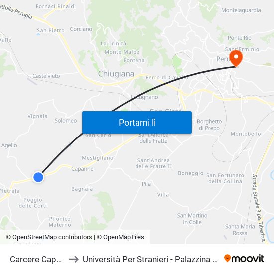 Carcere Capanne to Università Per Stranieri - Palazzina Valitutti map