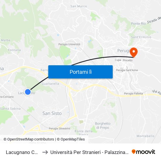 Lacugnano Chiesa to Università Per Stranieri - Palazzina Valitutti map