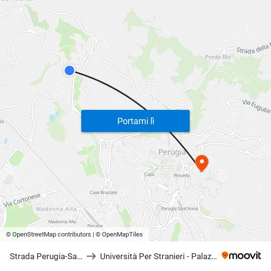 Strada Perugia-San Marco to Università Per Stranieri - Palazzina Valitutti map