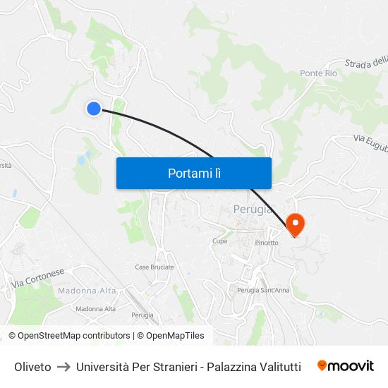 Oliveto to Università Per Stranieri - Palazzina Valitutti map