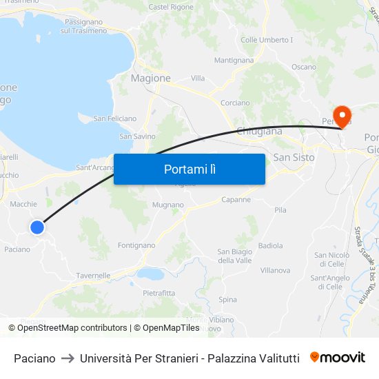 Paciano to Università Per Stranieri - Palazzina Valitutti map