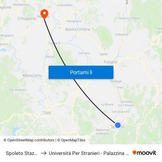 Spoleto Stazione to Università Per Stranieri - Palazzina Valitutti map