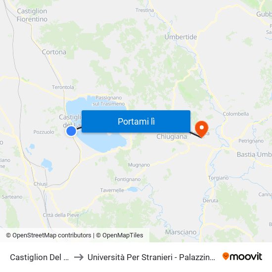 Castiglion Del Lago to Università Per Stranieri - Palazzina Valitutti map