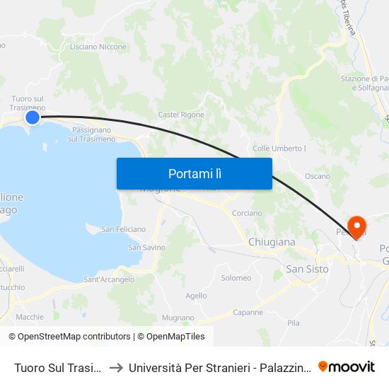 Tuoro Sul Trasimeno to Università Per Stranieri - Palazzina Valitutti map