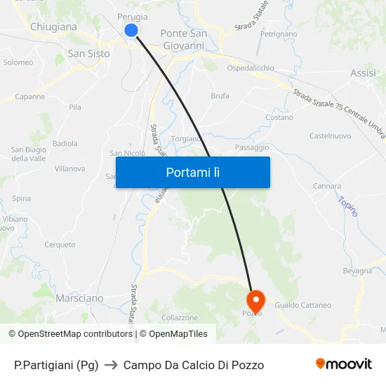 P.Partigiani (Pg) to Campo Da Calcio Di Pozzo map