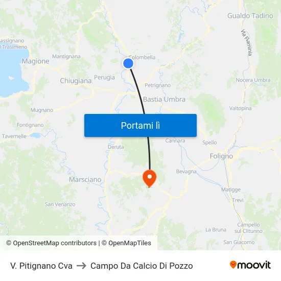 V. Pitignano Cva to Campo Da Calcio Di Pozzo map
