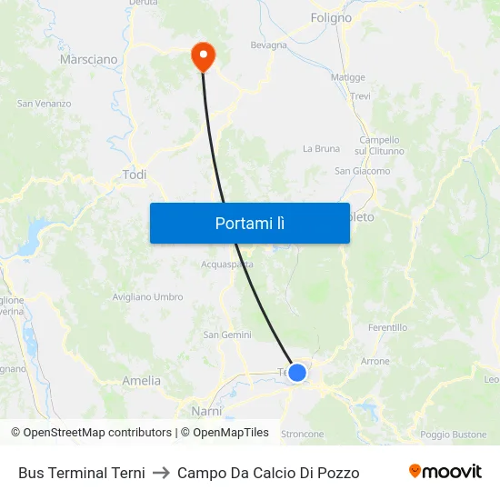 Bus Terminal Terni to Campo Da Calcio Di Pozzo map