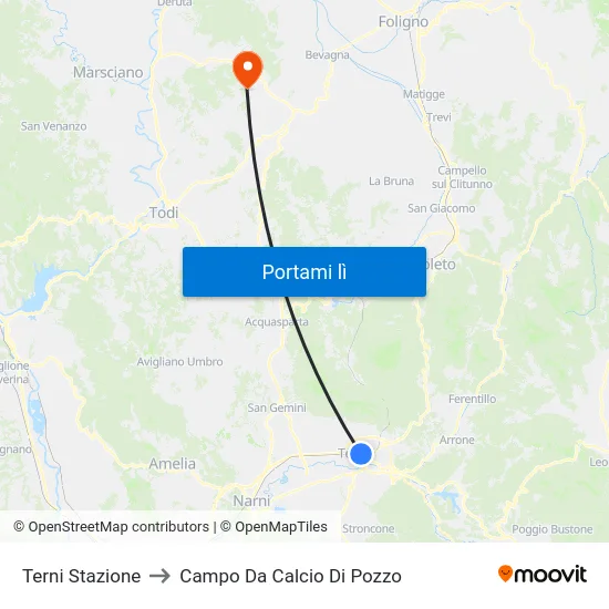 Terni Stazione to Campo Da Calcio Di Pozzo map