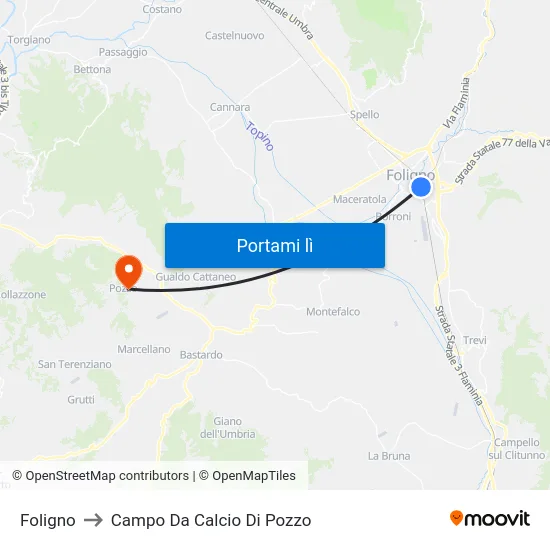 Foligno to Campo Da Calcio Di Pozzo map