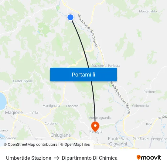 Umbertide Stazione to Dipartimento Di Chimica map