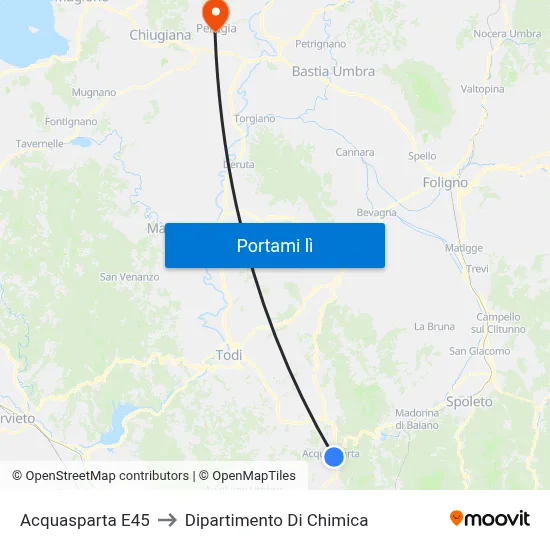 Acquasparta E45 to Dipartimento Di Chimica map