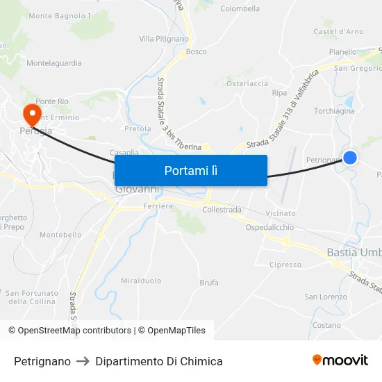 Petrignano to Dipartimento Di Chimica map