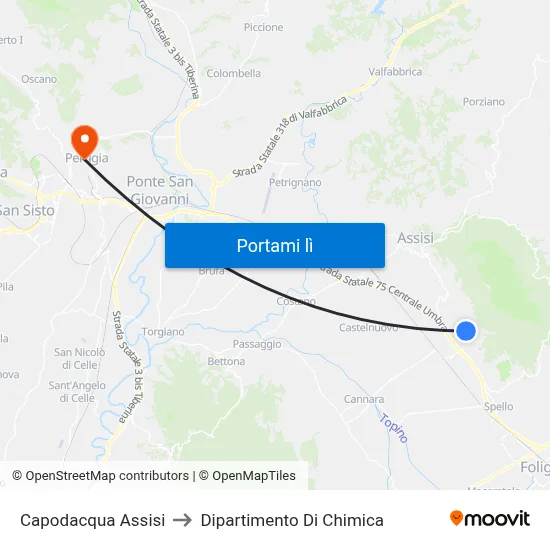 Capodacqua Assisi to Dipartimento Di Chimica map