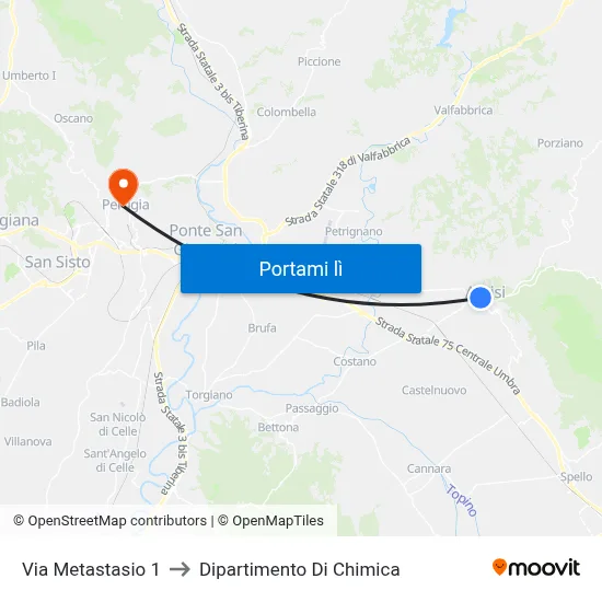 Via Metastasio 1 to Dipartimento Di Chimica map