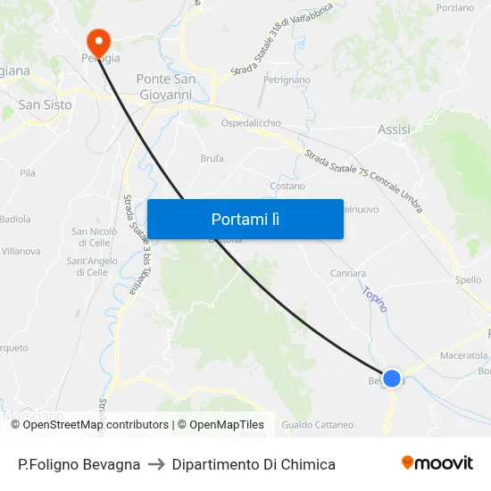 P.Foligno Bevagna to Dipartimento Di Chimica map