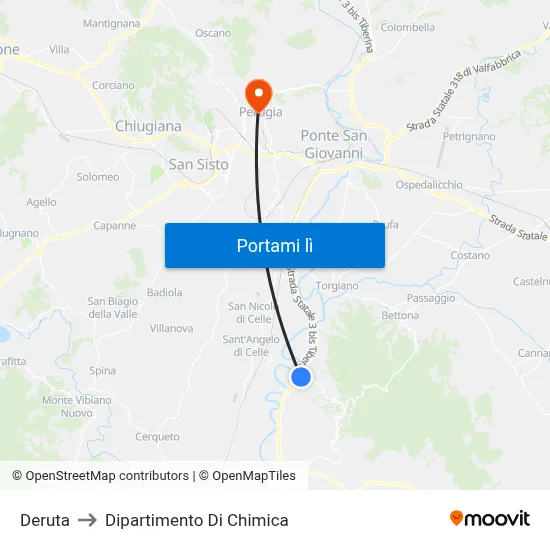 Deruta to Dipartimento Di Chimica map